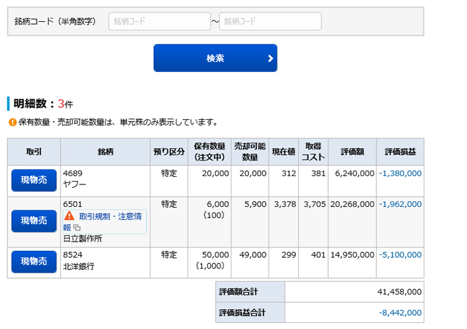 現物売注文の画像です。