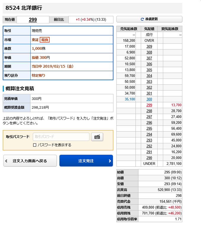 現物売注文の画像です。